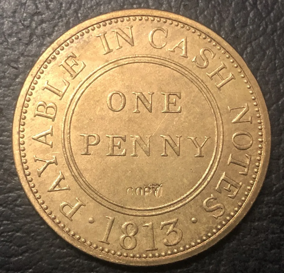 1813 Spojené kráľovstvo One Penny Token Copy Coin