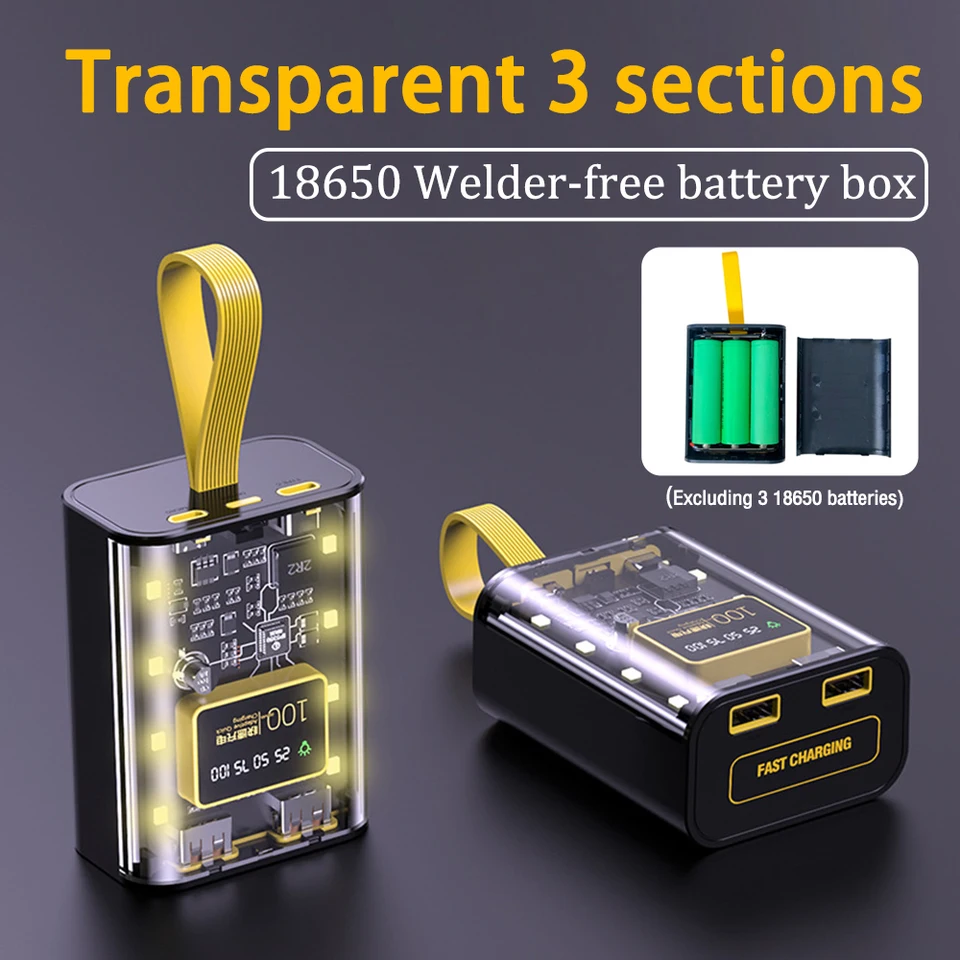 18650 BATTERICKÉ PASE COUNT DIY Power Bank Box Rýchle nabíjanie Case 10000 mAh s nočným svetlom nabíjajúceho sa banky