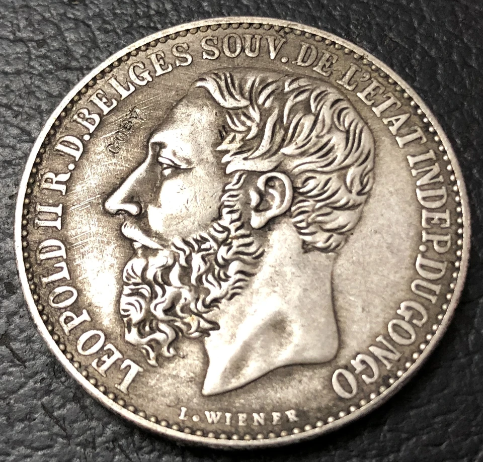1894 Kongo zadarmo štát 5 frankov - Leopold II (Rd Belges) Kopírovanie striebornej mince