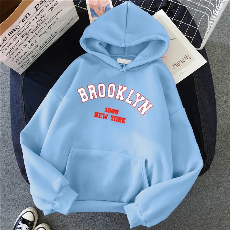 1898 Brooklyn New York Letter Printed Dámska kapucňa s kapucňou Loose Hoodie Unisex Hip Hop Y2K Streetwear Casual Hooded