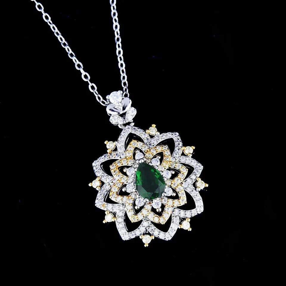 18k viac zlatý náhrdelník pre ženy prírodný smaragdový diamant s diamantovými príveskami šperky Anillos de Bizuteria Anillos Gemstone