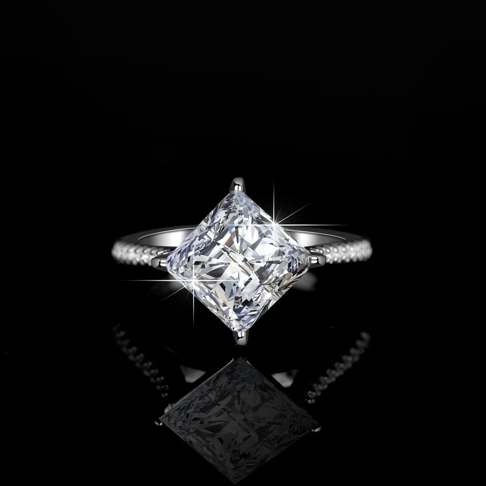 18k zlato 3 karát Moissanite Pt950 Platinový prsteň Dámsky štvorcový taška Square Radiant Princezná šperky