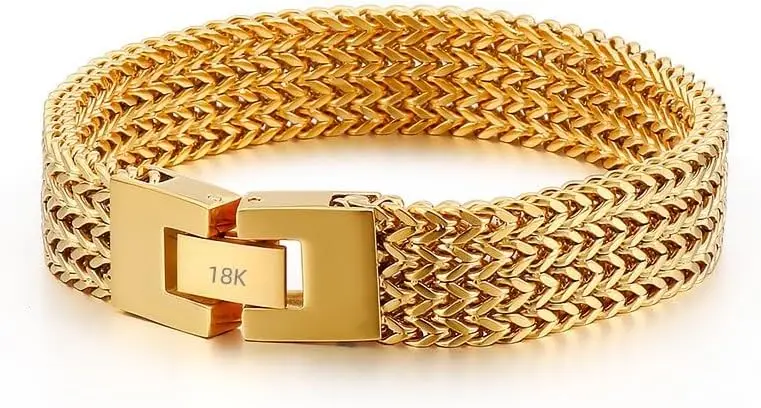 18k zlatý pánsky kubánsky náramok, masívny tenisový náramok, titánová oceľ klenutá s 18k zlatým, špičkovým šperkom, vianočný darček