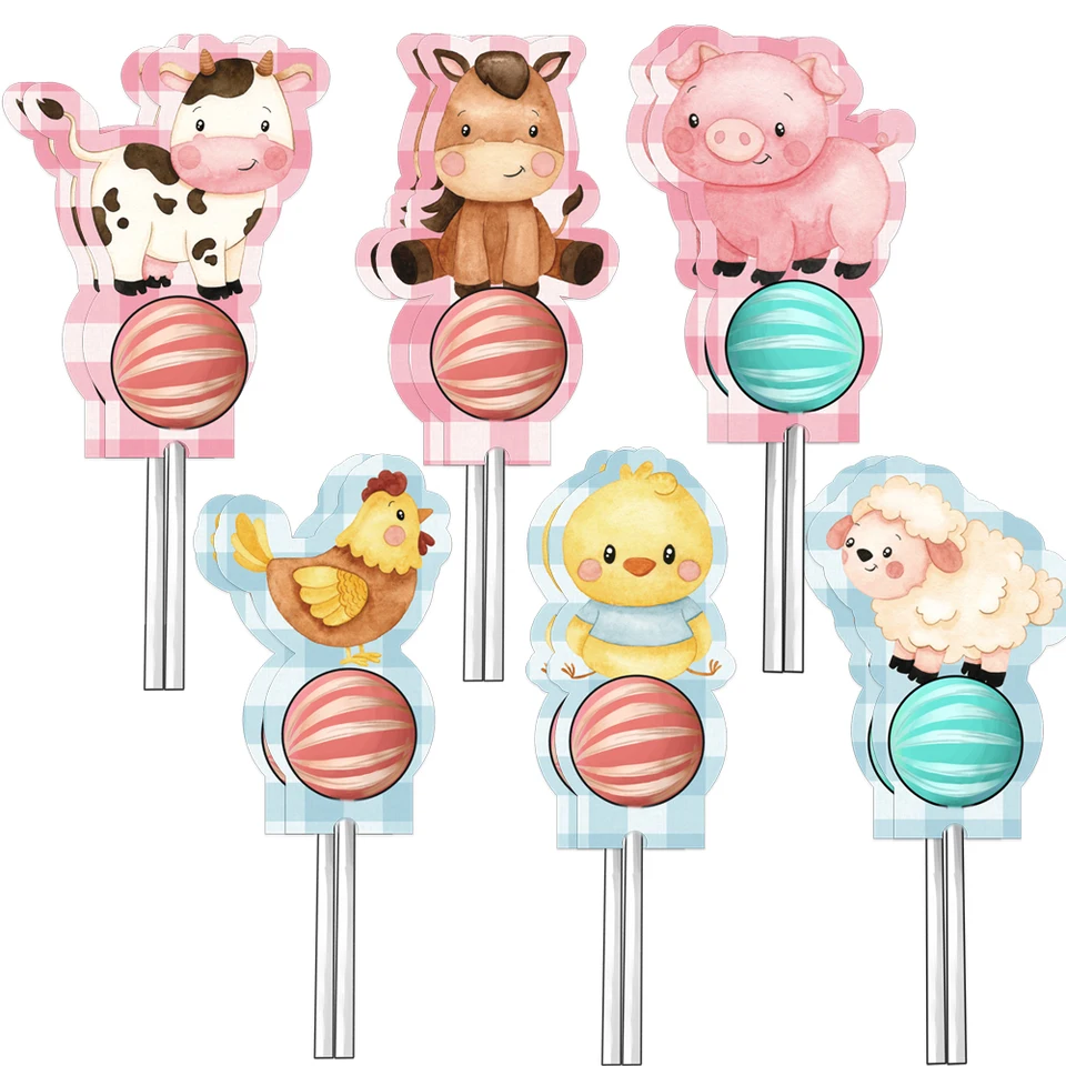 18ks farmárske zvieracie lízanky karty Roztomilé držiaky na cukrovinky pre bábätko Farm Animal Animal Karty Party Candy Balenie Supplies