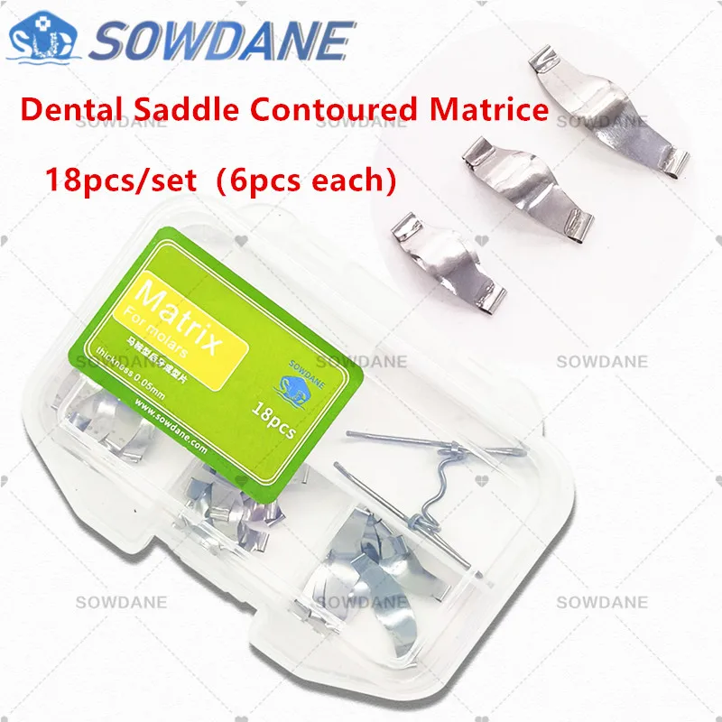 18ks/set Dental Saddle Crtoured Metal Matice Matrix Set Universal Kit s pružinovým klipom zubné sekčné matice