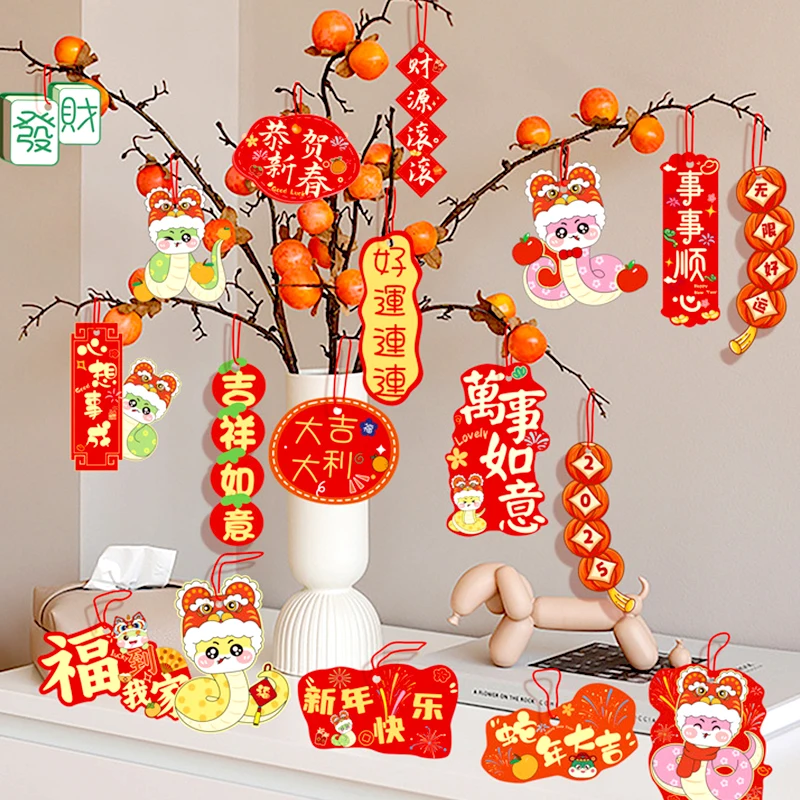 18ks Spring Festival Bonsai Hangings Label Čínsky štýl Nový rok dekorácie 2025 Snake Year Pettted Plant Pendant Layout