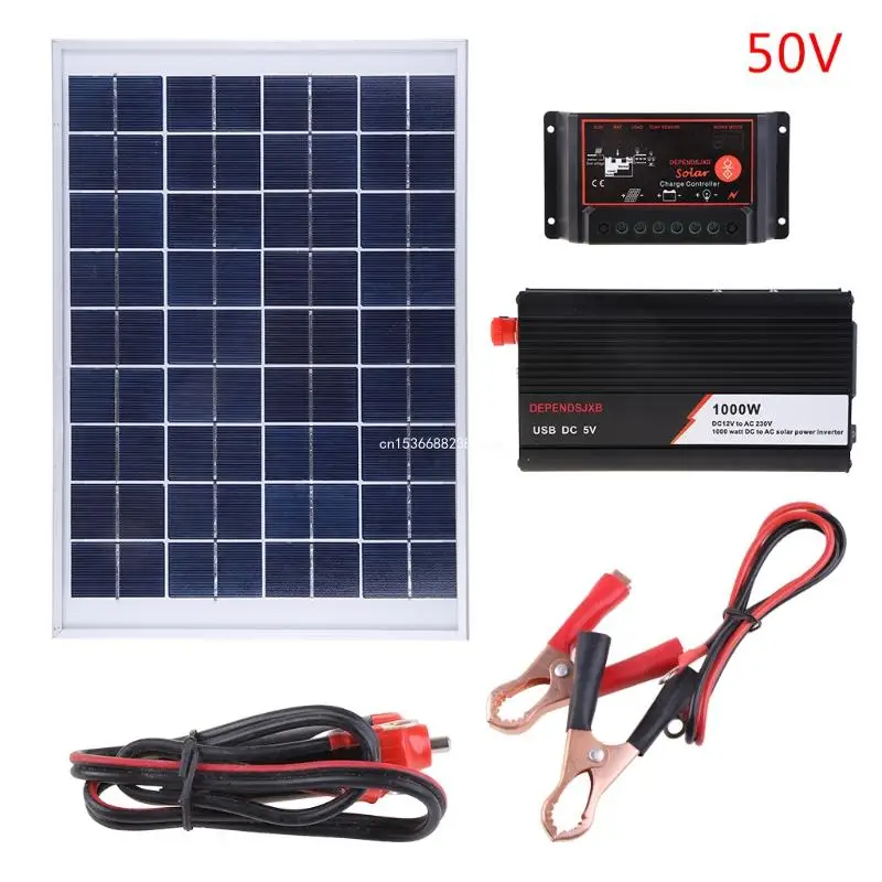 18V 20W Solar Panel Power System + 12V / 24V Digitálny ovládač + 1000W Inverter pre vonkajšie domáce dropship