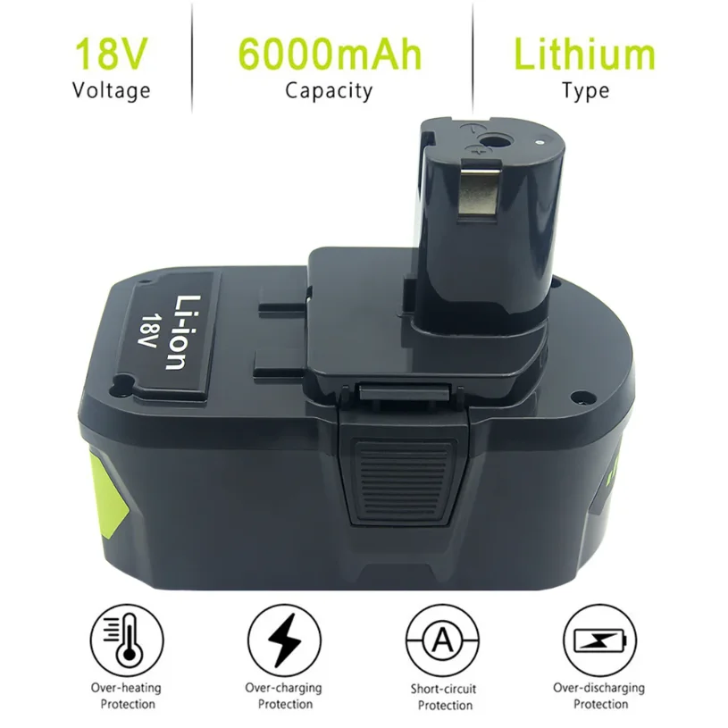 18V 6.0 AH pre Ryobi RB18L50 One+ Lítium-iónová batéria P108 RB18L40 RB18L25 RB18L15 P107 P122 P104 P105 s indikátorom LED