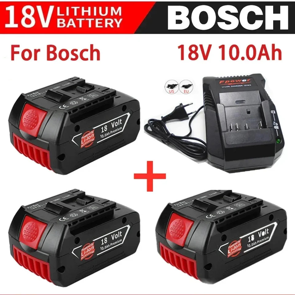 18V batéria 10AH pre elektrickú vŕtačku Bosch 18V Nabíjateľná li-iónová batéria BAT609, BAT609G, BAT618, BAT618G, BAT614 + 1 Charger