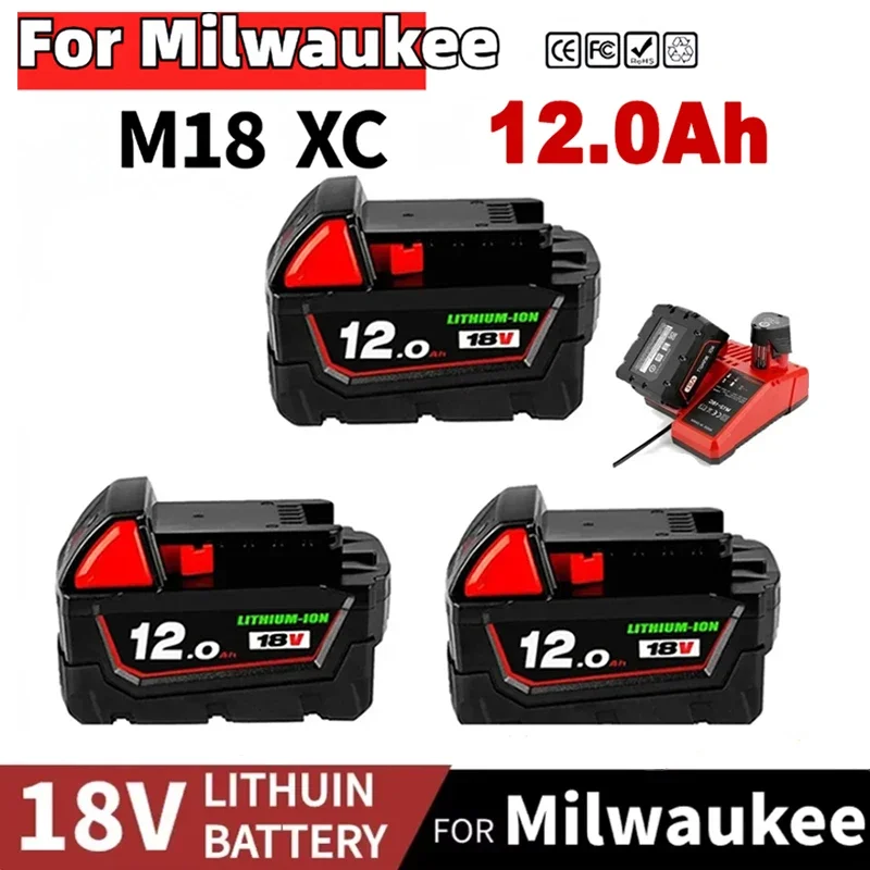 18V Nabíjateľné batérie pre Milwaukee M18B5 XC lítium -iónovej batérie 9.0/6.0/12.0AH nabíjačku batérií pre Milwaukee M18 18V