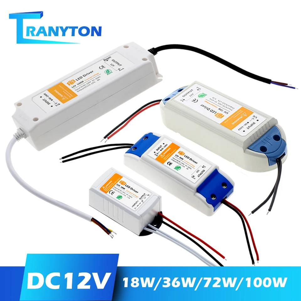 18W 36W 72W 100W LED napájací zdroj DC12V Driver Vysoko kvalitné osvetľovacie transformátory pre LED pásové svetlá 12V adaptér napájania napájania