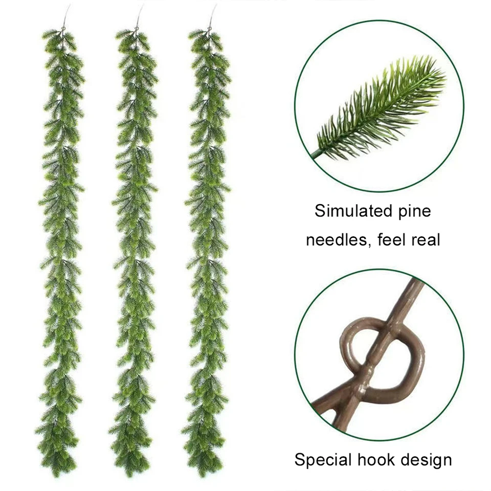 190 cm umelé rastliny vianočný vianočný veniec Vianoce Domáci večierok Svadobná dekorácia Pine Tree Rattan visiaci ozdoba