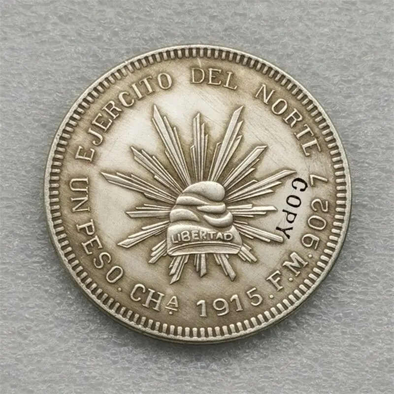 1915 Mexiko 1 peso (armáda severu) Kopírujú mince