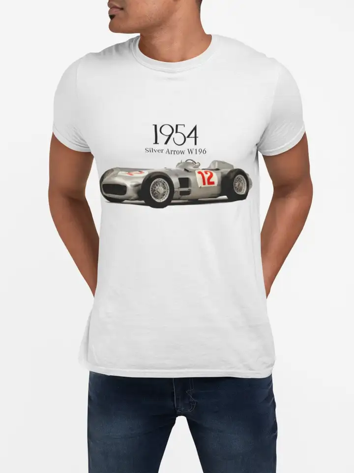 1954 Strieborná šípka W196 Juan M Fangio Vintage Race Car T tričko