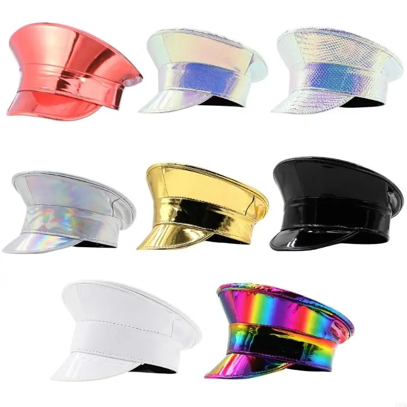 195e Ženy patentleather Seržant klobúk Party Dance Hat Glitter Djhat pre nočný klub