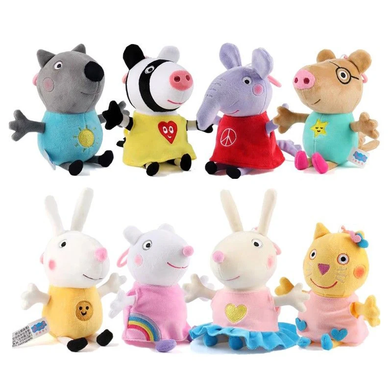 19cm Peppa Pig Forever Friends Plush Hračka Väčšia Edmund Elephant Pedro Pony Suzy Shee Shee Zoe Zebra Room Keti narodeniny Darček hračky