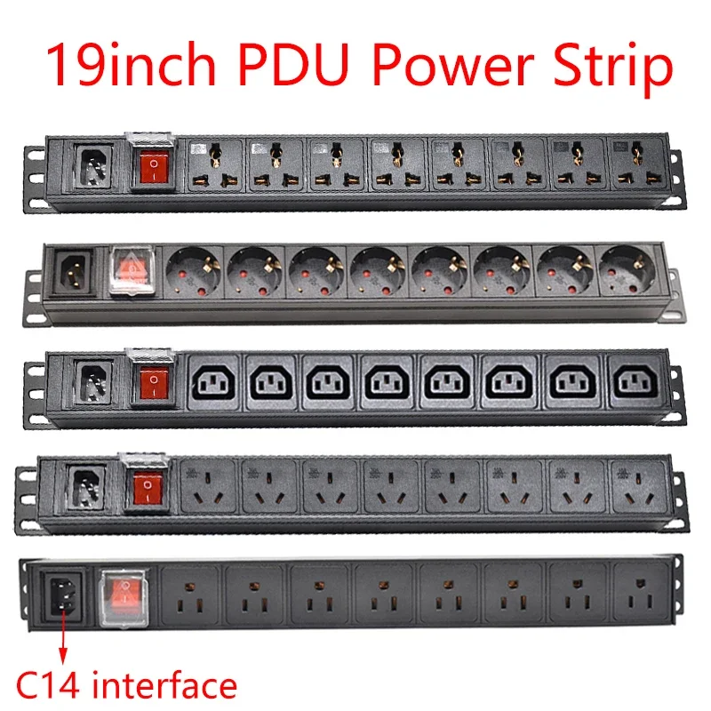 19inch PDU Power Strip C14 Vstup 8ways EÚ/UK/US/AU/C14/Universal Socket Extension pre držiak stolového stola pre stol