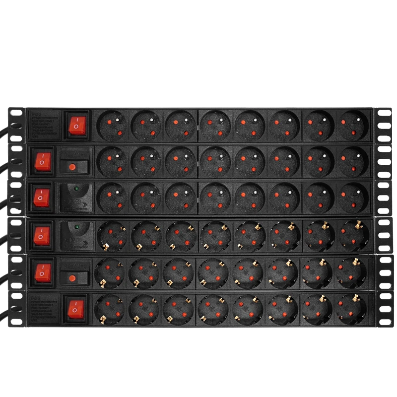 19inch PDU skrinka Power Strip 8ac nemecká/francúzska objímka preťaženia spínač SPD Eu IEC320 C13/14/19/20 Zátka 2M kábel