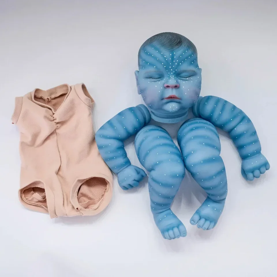 19inch Reborn Doll Kit Avatar Broskyne v modrej koži ručne maľovaná 3D pokožka s viditeľnými žilami znovuzrodeným dielky pre bábiky