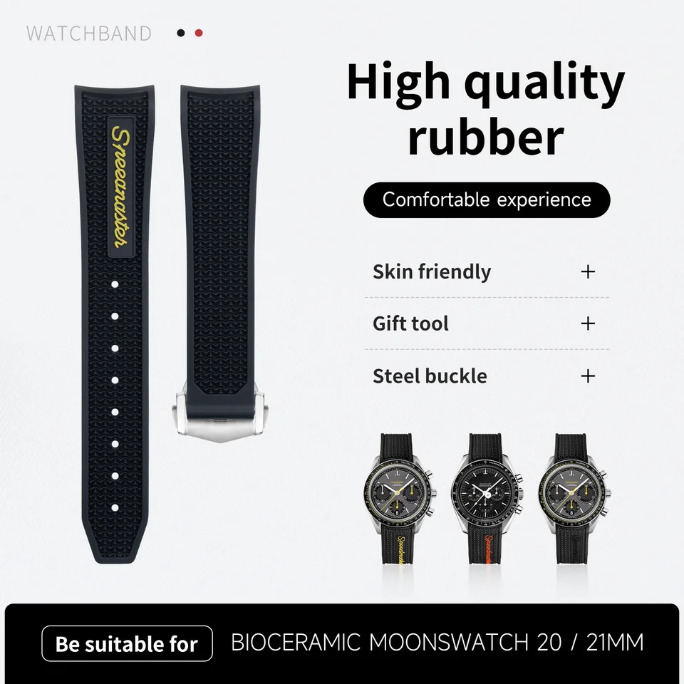 19mm 20mm 21mm Soft Rubber Silicone Watchband For Omega Strap Sxwatch Moon Watch Speedmaster Seamaster AT150 Fold Buckle