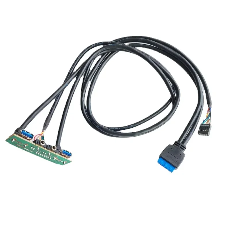 19pin Dual USB 3,0 3,5 mm HD Audio adaptér 90 stupňov Zhievaný rozhranie Počítačový podvozok kábel predného panela 72 mm