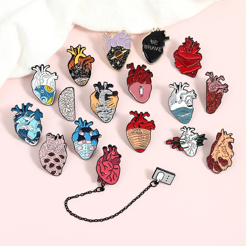 19style Anatomické srdcové skloviny Pins Medical Anatomy Broot Neurology pre lekára a sestry klopa PIN BAGS BADGE DARKY
