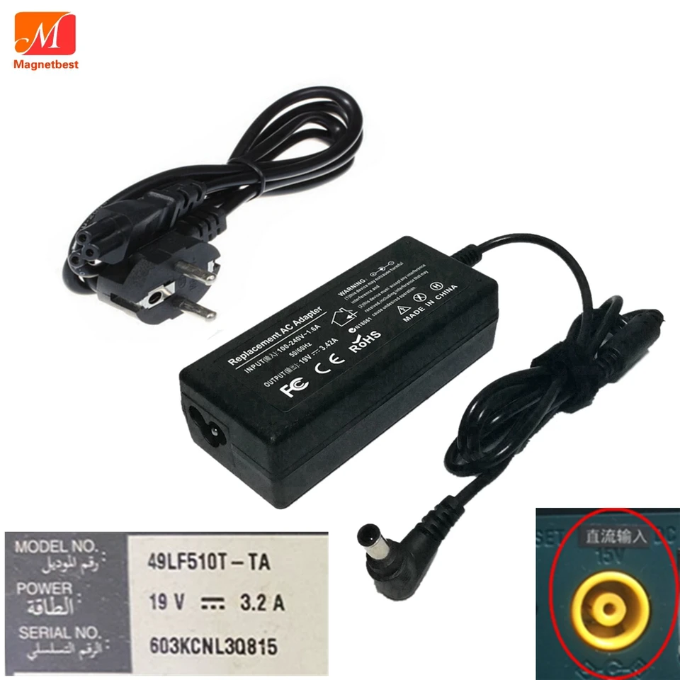 19v 3.42a 65W nabíjačka adaptéra pre LG LCD TV 49LF510T-TA 49LJ510T-TA 49LF5100-CA napájací zdroj 19v 3.2a