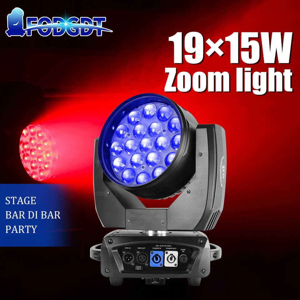 19x15W LED LED RGBW lúčov svetlo pohybujúce sa hlava Zoom Wash Lighting Svetlá Svetlá DMX512 Hudobná kontrola pre DJ Disco Night Club Party