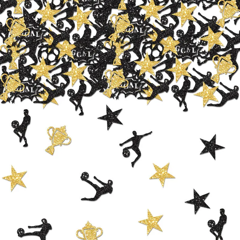 1BAG Čierny športový futbalový tematický papier Papier konfety trblietavý stolík rozptyl pre deti Futbalové narodeniny bábätká DEPRORE DEOCORÁCIA