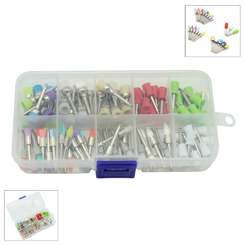 1Box ​​Mix Color Nylon Latch Plochá miska zuby leštenie štetiny Profrhy kefy profylaxia šálka použitá na odstránenie škvŕn lak