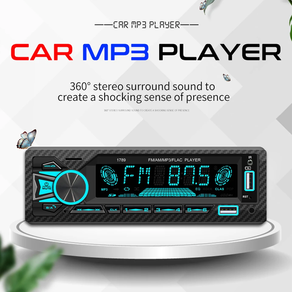 1Din 12V Car Auto Radio Stereo Bluetooth Digital MP3 prehrávač FM prijímač s kartou diaľkového ovládača AUX/USB/TF v DASH