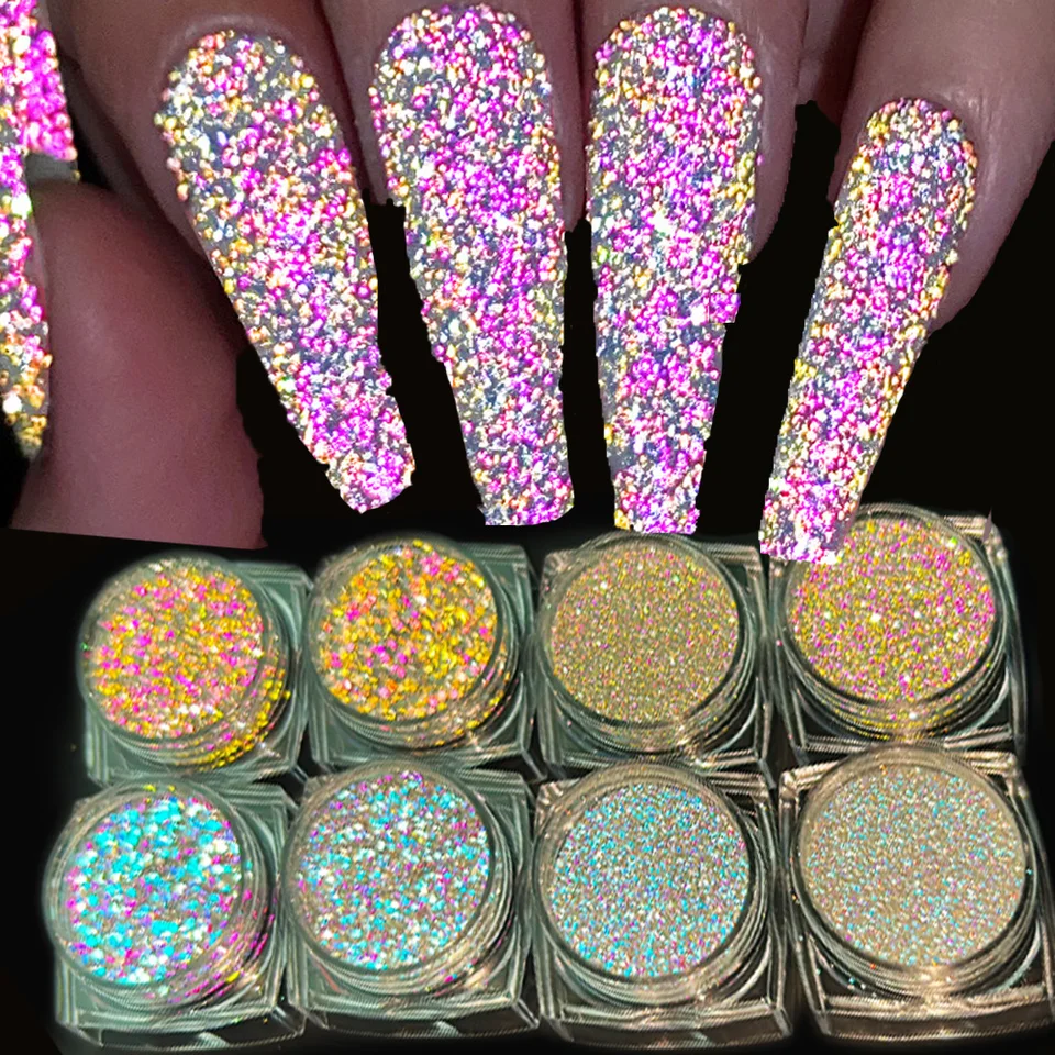 1Jar Reflexný diamant nechtový prášok trblietavý klincový klincový kryštál Kastál Fližby Pigment UV gél poľštinu na nechty dekorácie