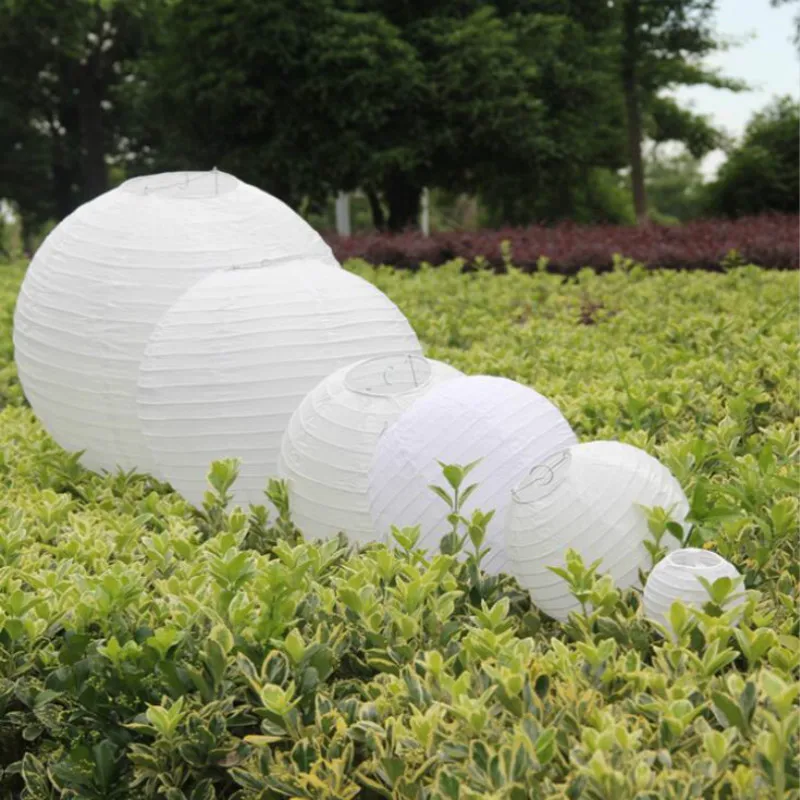 1ks 10 cm-40 cm biele čínske okrúhle papiery Lancerny zavesené lampy Festival Home Svadobné dekorácie Dodávky večierkov Lanterns 4style