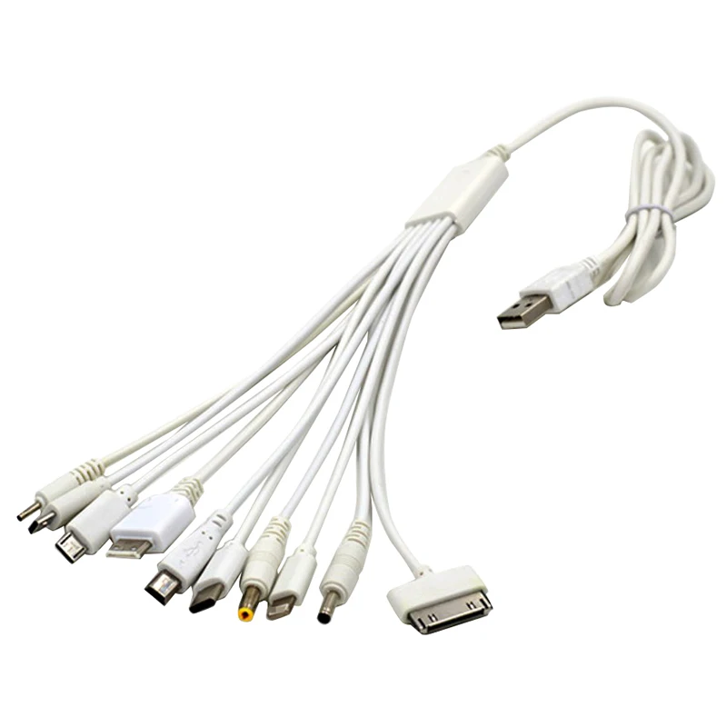 1ks 10 in 1 Pin viacúčelové nabíjacie kábel nabíjacieho kábla White Universal USB Data káblového kábla nabíjačku viacúčelovej nabíjačky