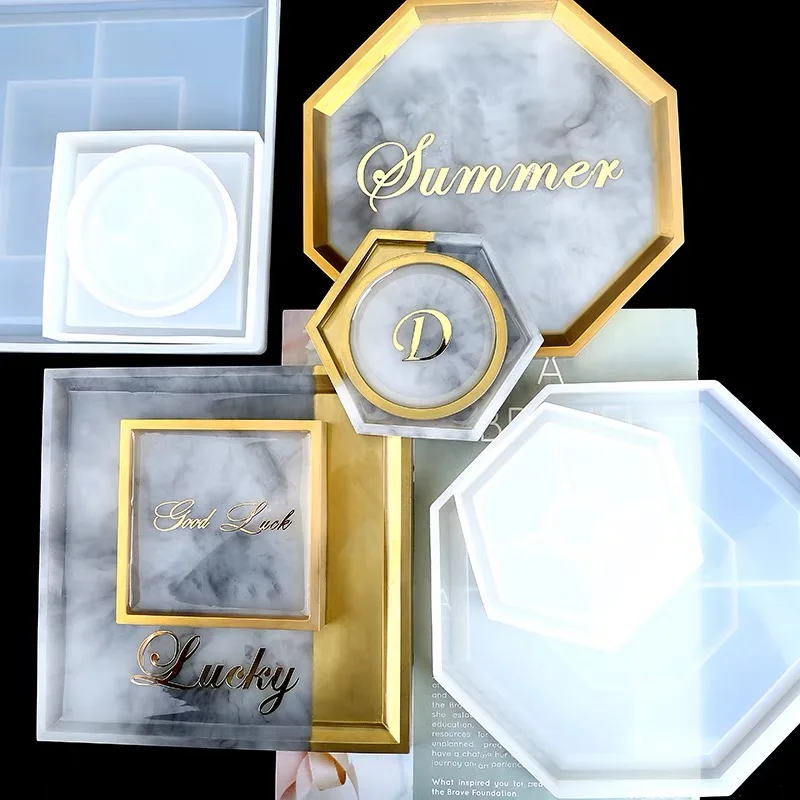 1ks 10styles diy hexagonálne okrúhle okrúhle nepravidelné tvary Coaster Tray Crystal Epoxy živicová forma milostná základná čajová dráha
