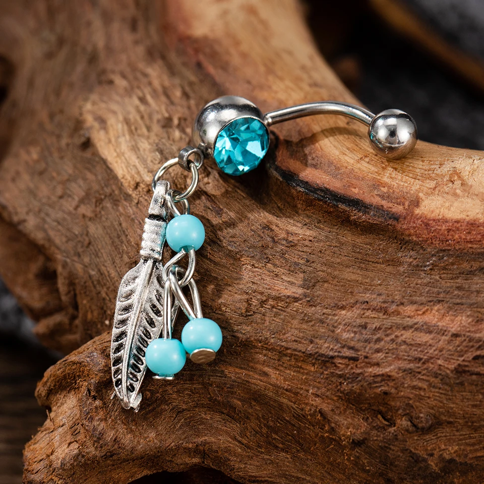 1ks 14g listy a korálky visiace brušné gombíky Ring Red Blue Crystal Zirkón Navel Rings