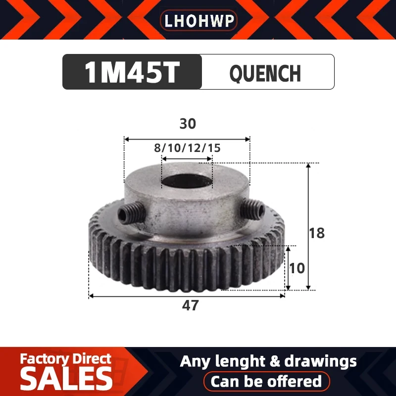 1ks 1modulus = 1m 45teeth čurpový koleso kovový šéf/konvexný prevodový otvor