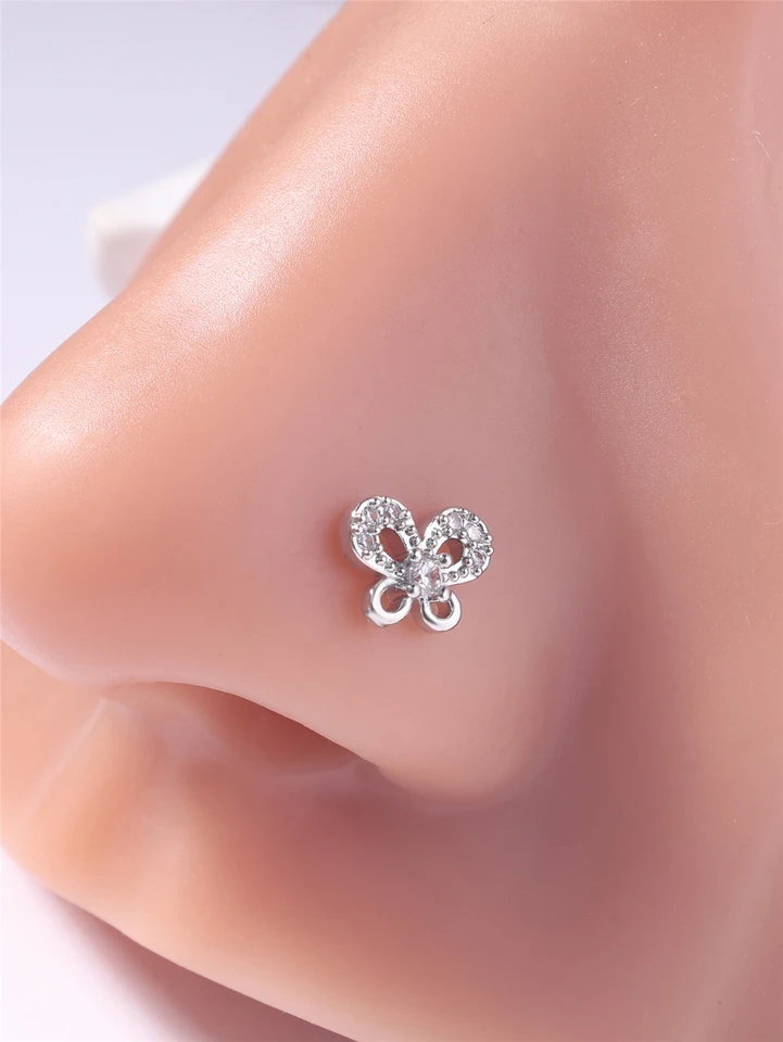 1ks 20g L v tvarované nosné čapy cz roztomilý dizajn motýľa Zlato strieborná farba nos Piercing for Women Girl
