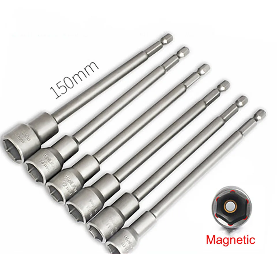 1ks 5 mm-19 mm predĺženie hexu hexukárovej rukávovej matice Bit Mut pre výkonové vŕtačky nárazové vodiči ruky ručné vŕtačky Nástroje Dĺžka 150 mm
