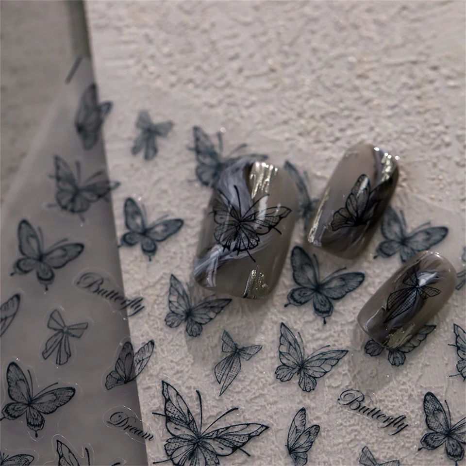 1ks 5d kawaii čierne slepky na nechty Butterfly na nechty japonský lesk biele lepidlo na nechty dekorácia posúvacích dutín DIY príslušenstvo
