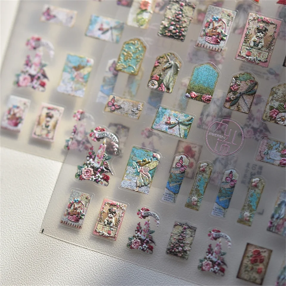 1ks 5d reliéf angličtina retro nálepky na nechty japonský luxusný reliéf Self Adhesive Slider na nechty na nechty dekorácie nálepky