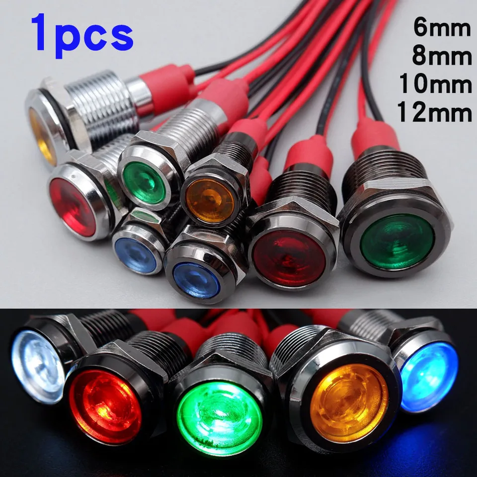 1ks 6 mm 8 mm 10 mm 12 mm kovové výstražné výstrahy LED diódy Pilotný drôt Signálna lampa 3-6V 12-24V 110-220V červená modrá žltá zelená biela