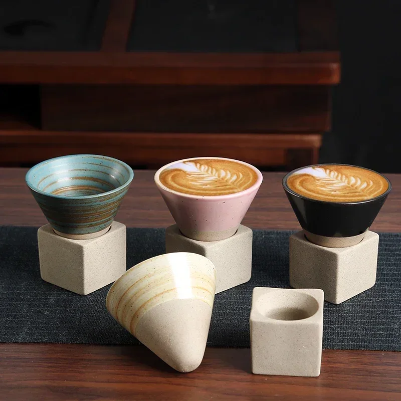 1ks 90 ml kreatívny retro keramický hrnček na kávu Hrubý hrnčiarsky čaj Šálka ​​japonský latte Pull Flower Porcelin Cup Pottery Coffee Cup
