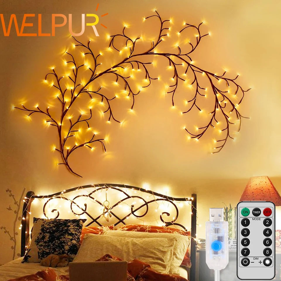 1ks 96 -losed Tree and Vine Lamp USB/Solar -Powed 8 Režim