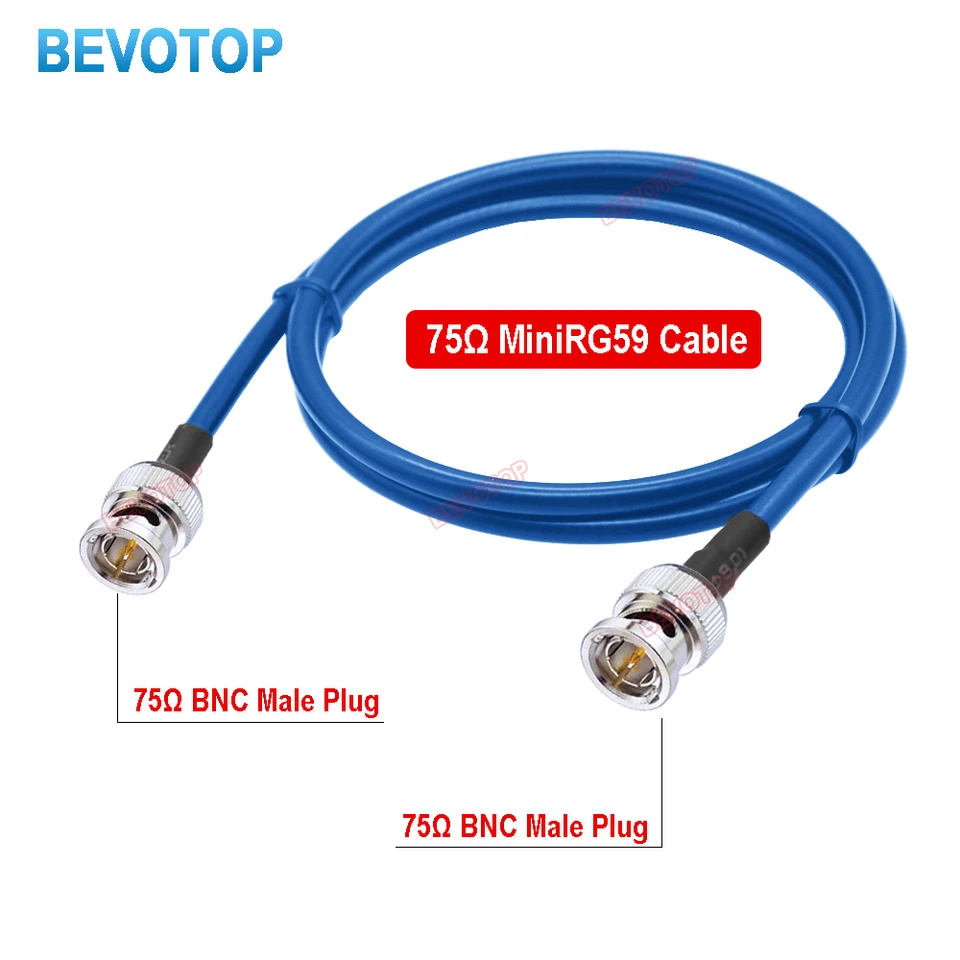 1ks bevotop 75OHM HD SDI BNC až BNC MANI MINI RG59 Kábel Čierna/modrá 75-2,5 1855A Pigtail pre HD-SDI/3G-SDI/4K VIDEO CAMERA CCTV CCTV