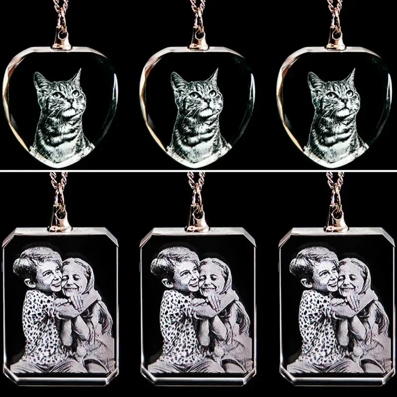 1ks bezplatné prispôsobené personalizované fotografické laserové vyryté 2D krištáľový náhrdelník promócia narodeniny darček pre domáce zviera Crystal šperky náhrdelník
