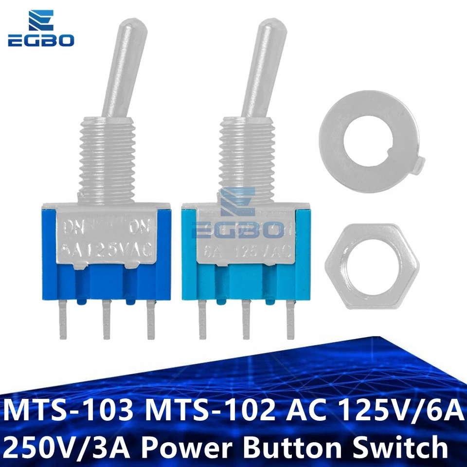 1ks DIY prepínač prepínača zapnuté/zapnuté 3pin 3 Poloha Latching MTS-103 MTS-102 AC 125V/6A 250V/3A SPÍNAČ TLAČ