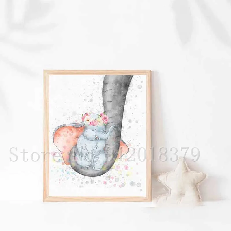 1ks Dumbo Cartoon Watercolor Art Flats Detské slona s mamičkovým kmeňom pastel plagát maľba maľba detská izba dekor