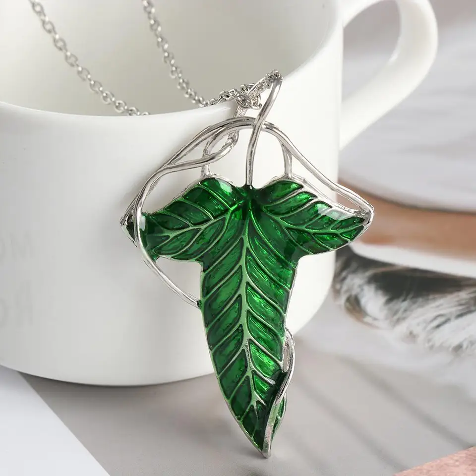 1ks dámske šperky doplnky Elf Pin Brošor Cosplay Rings Zelený list prívesok retiazka Náhrdelník