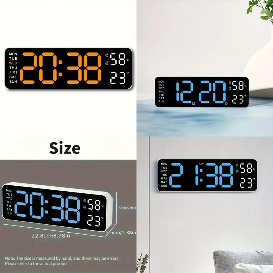 1ks na veľkú obrazovku digitálne nástenné hodiny - displej s vysokým rozlíšením, vnútorná teplota, nordický jednoduchý dizajn, nabíjateľné, LED alar